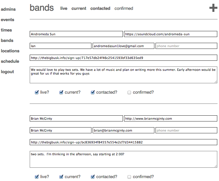 Entering and editing bands